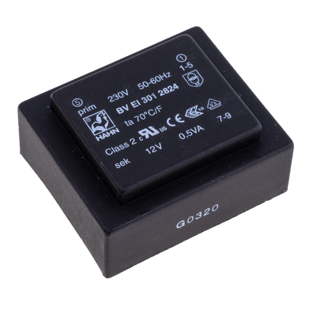 Трансформатор залитий 0,5VA, 12 V, BV EI 301 2824 HAHN Трансформатор залитий 0,5VA, 12 V, BV EI 301 2824 HAHN