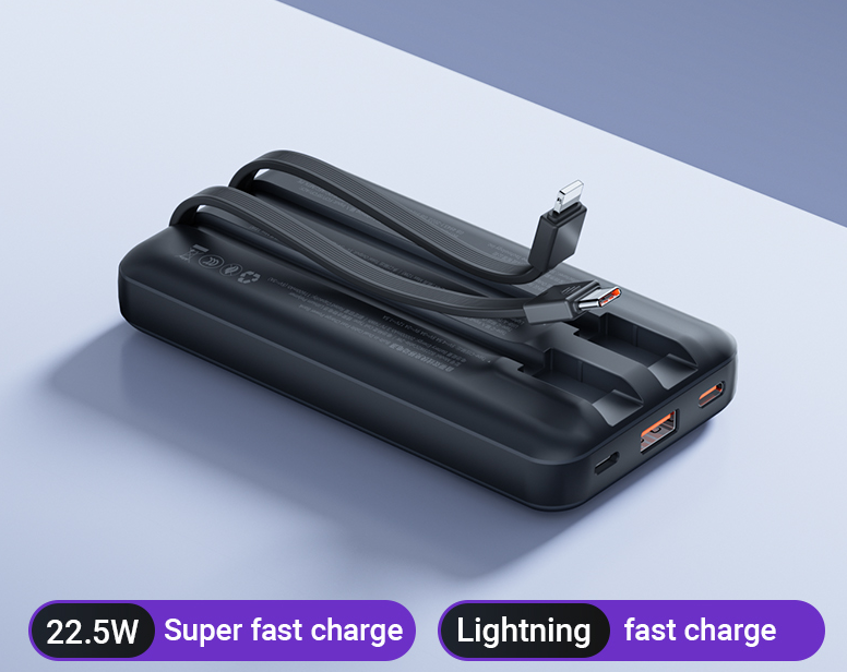 Power Bank 20000mAh 74Wh (11600mAh @ 5V/2A) 22.5W max Black (B225W2Cable-1W – zime)