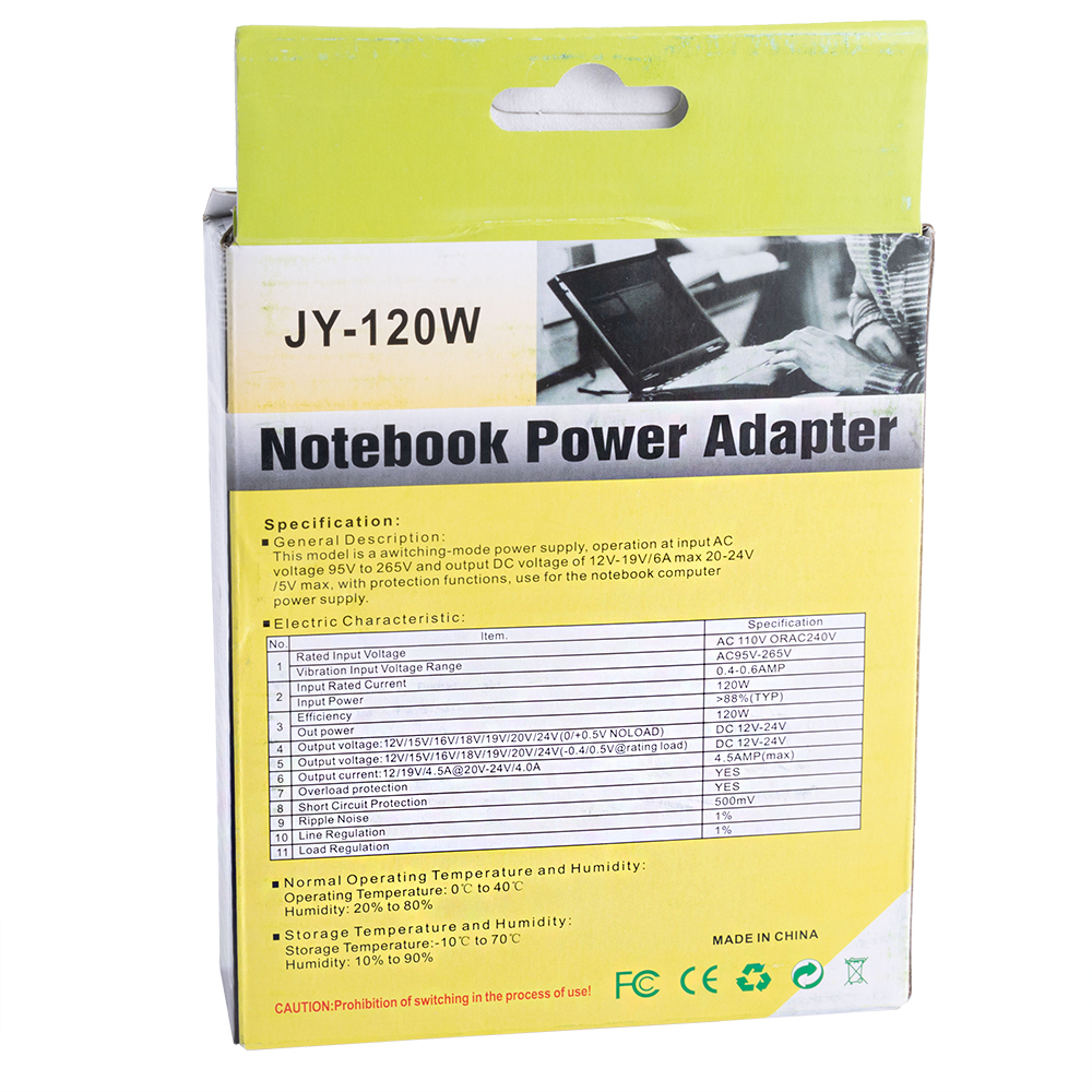 Універсальний блок живлення для ноутбуків JY-120W 12V/6A, 15V/6A, 16V/6A, 18V/6A, 19V/6A, 20V/6A, 24V/5A